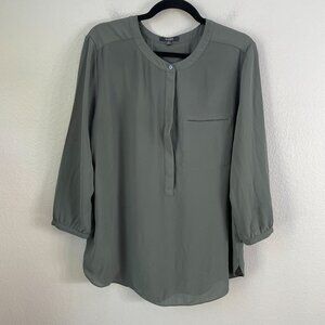 NYDJ Womens XL Blouse Green 3/4 Sleeve Pleated Back Shirt Top